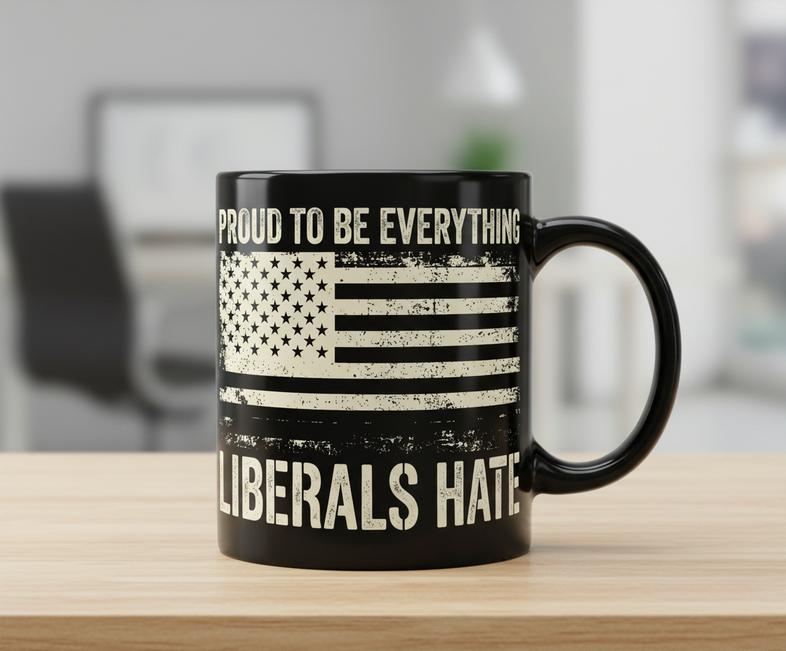 Proud To Be Everything Liberals Hate American Flag Black Mug - Black