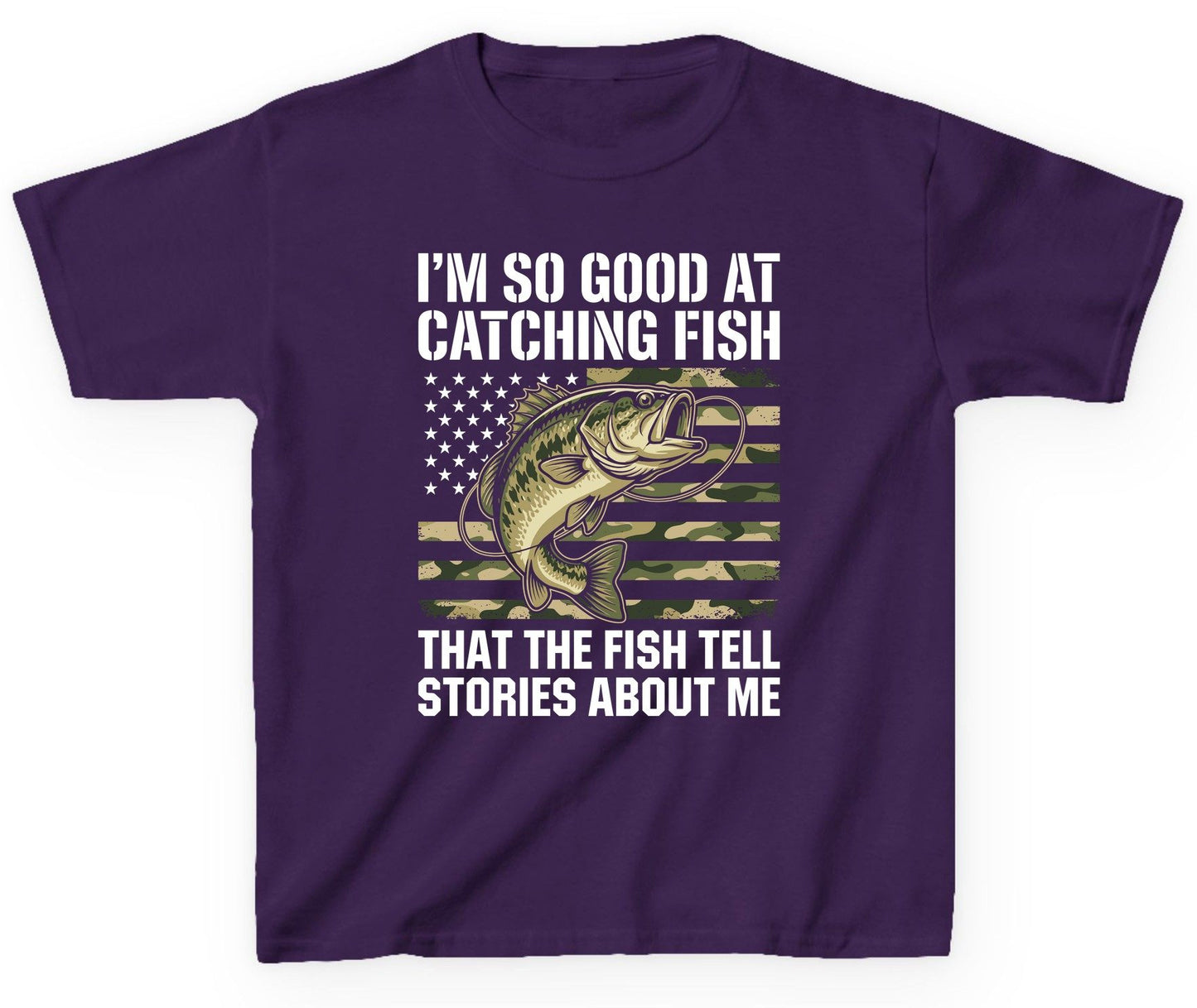 I'm So Good at Catching Fish That the Fish Tell Stories About Me fishing Youth T-Shirt Purple product mockup