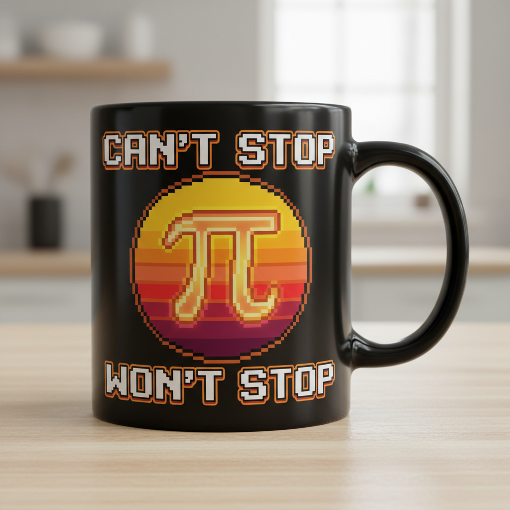 Can't Stop Won't Stop Pi Symbol Retro 8-Bit Math Pun Black Mug - Black