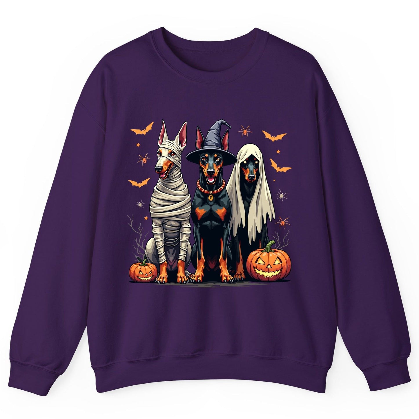 Halloween Doberman Trio doberman pinscher Sweatshirt Purple product mockup