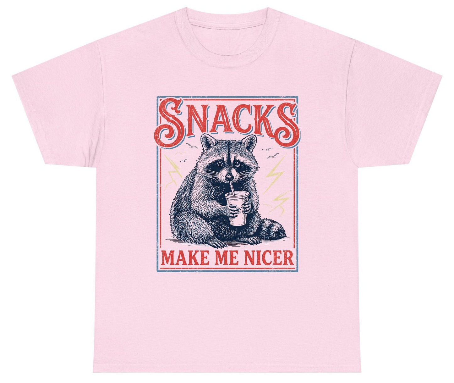 SNACKS MAKE ME NICER Funny Raccoon Youth T-Shirt - product mockup - Light Pink