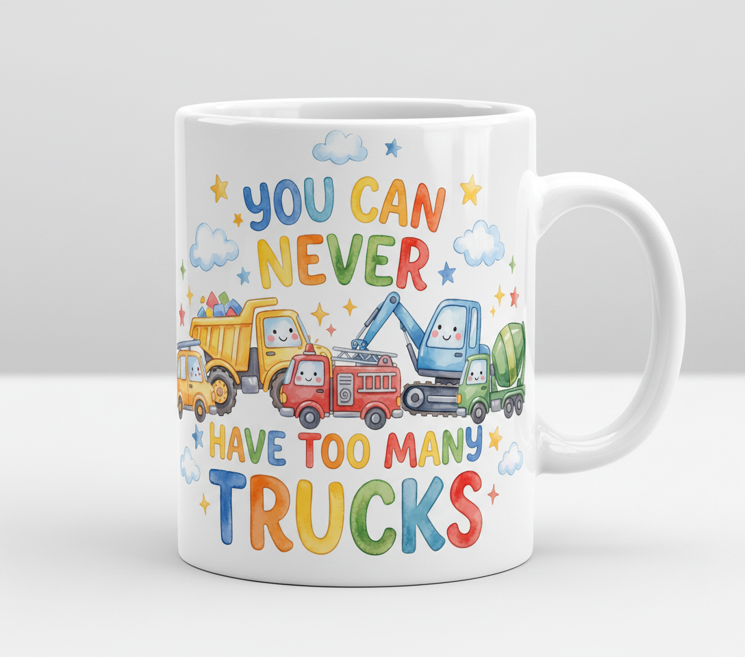 You Can Never Have Too Many Trucks Watercolor Design White Mug - White