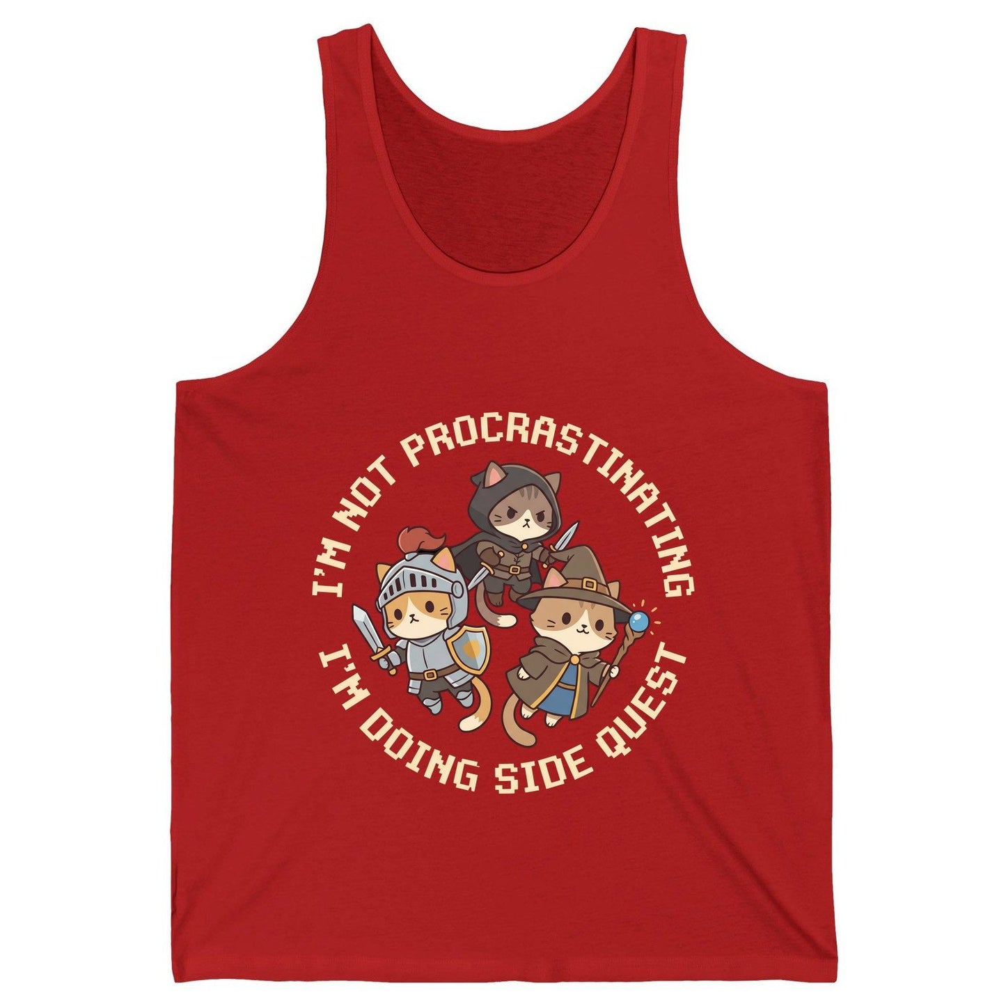 I'm Not Procrastinating I'm Doing Side Quest rpg cats Tank Top Red product mockup