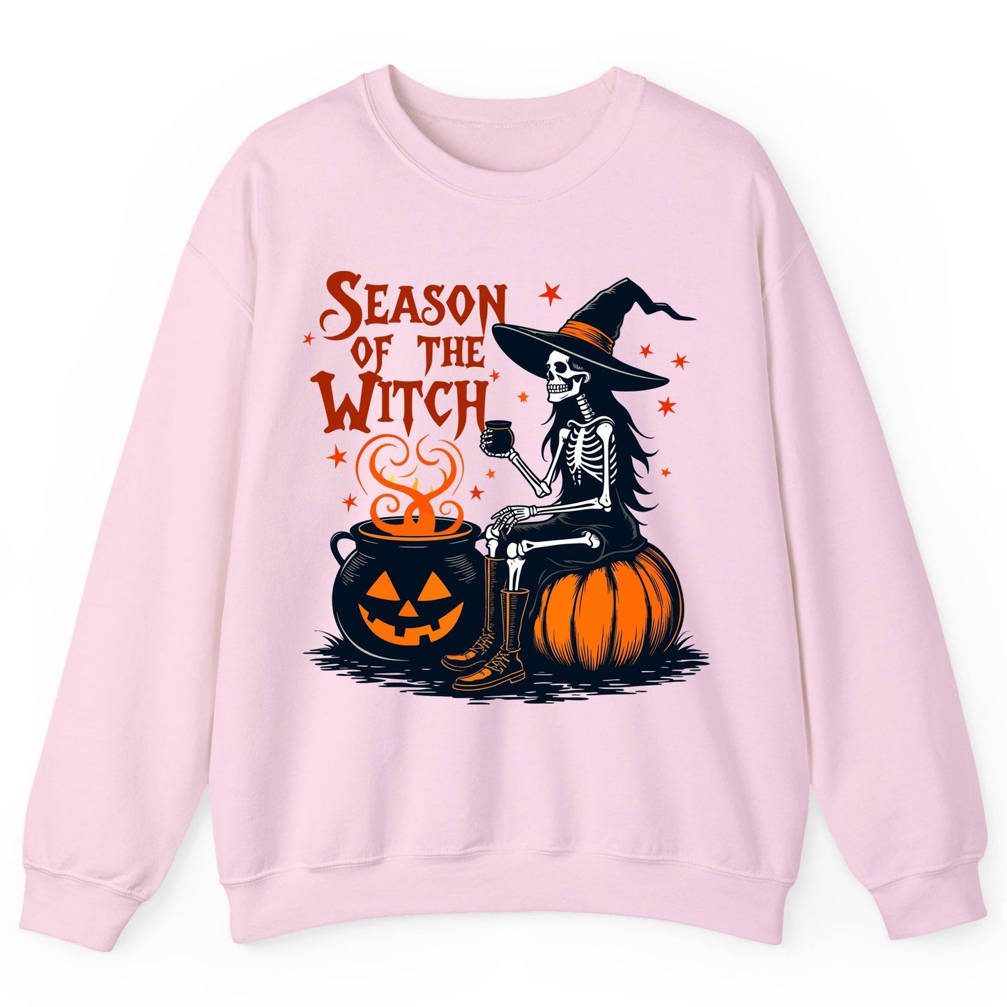 Season of the Witch skeleton witch Sweatshirt Light Pink product mockup