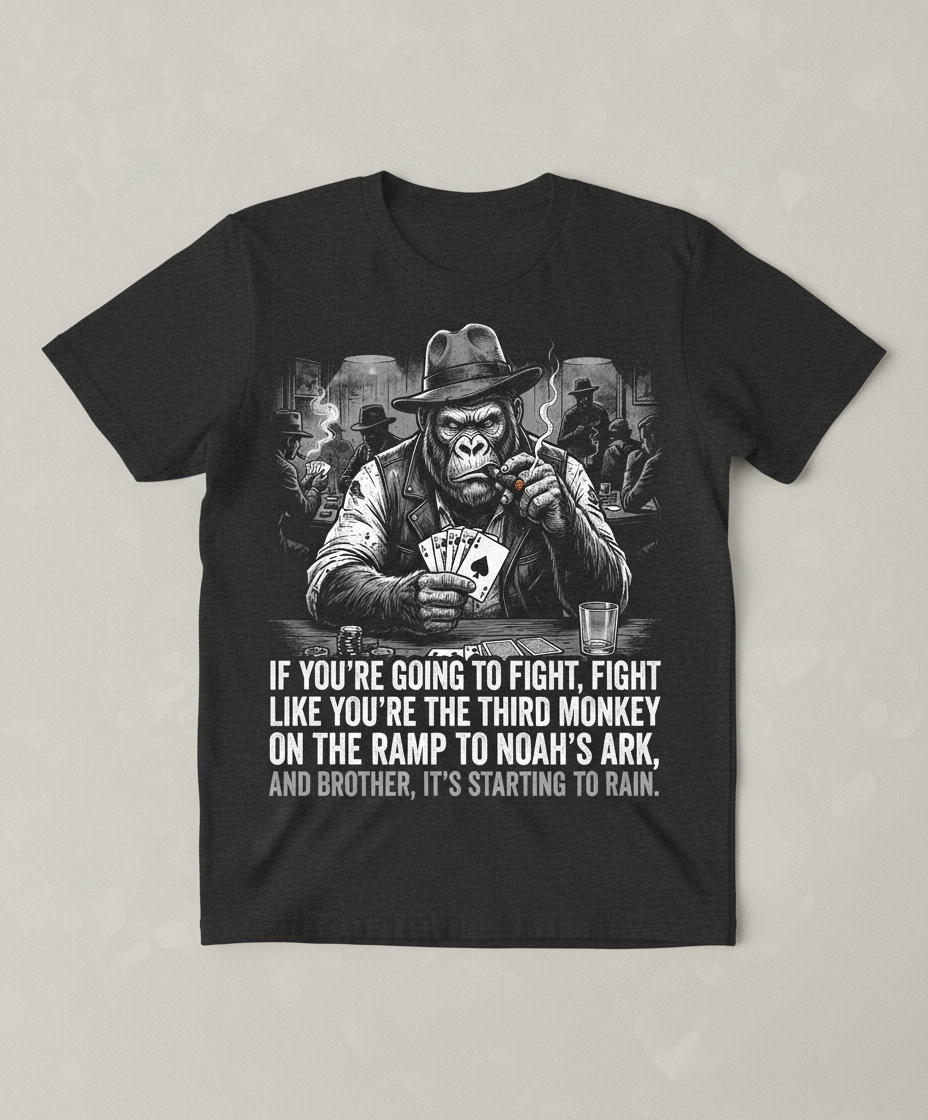 Third Monkey on Noah's Ark Gorilla Poker Player T-Shirt - Dark Heather