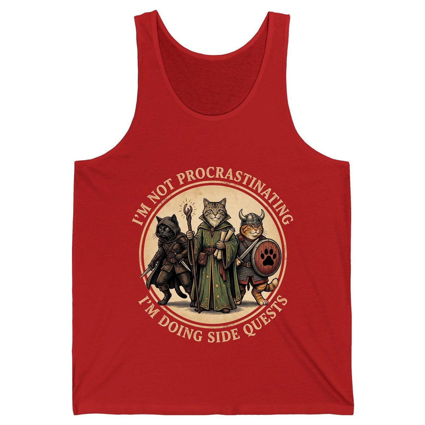 I'm Not Procrastinating I'm Doing Side Quests rpg cats Tank Top Red product mockup