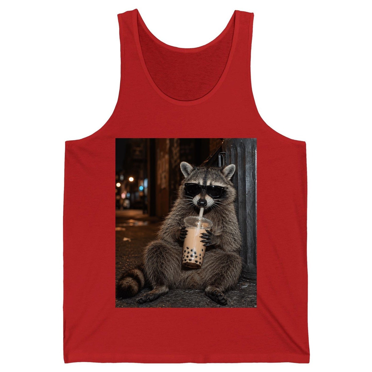 Cool Raccoon Bubble Tea Funny Lovers Tank Top - product mockup - Red