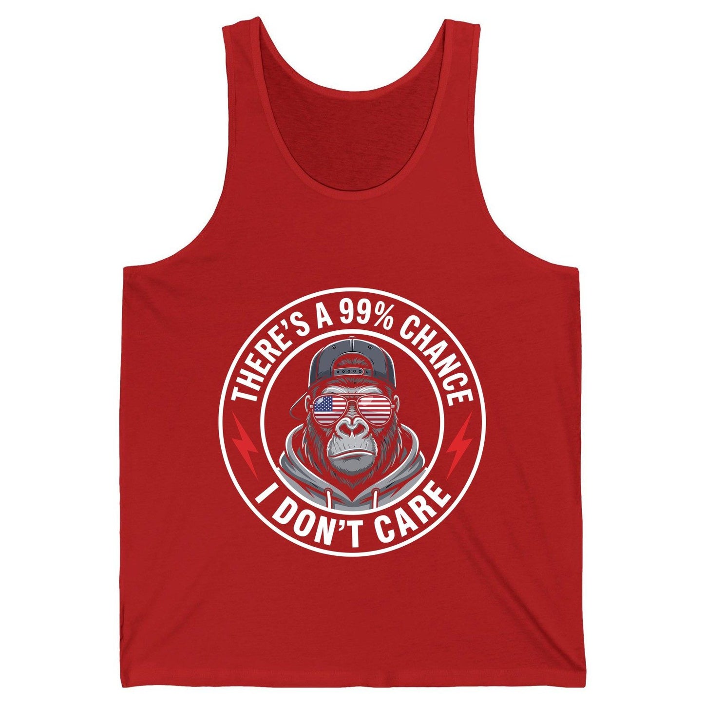 There's a 99% Chance I Don't Care sarcastic gorilla Tank Top Red product mockup