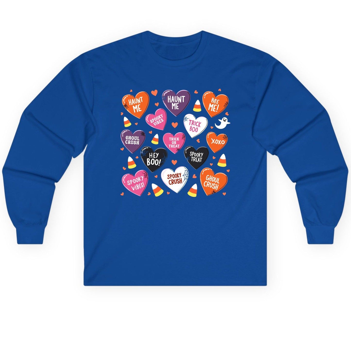 Spooky Halloween Conversation Hearts Halloween conversation hearts Long Sleeve Tee Royal product mockup