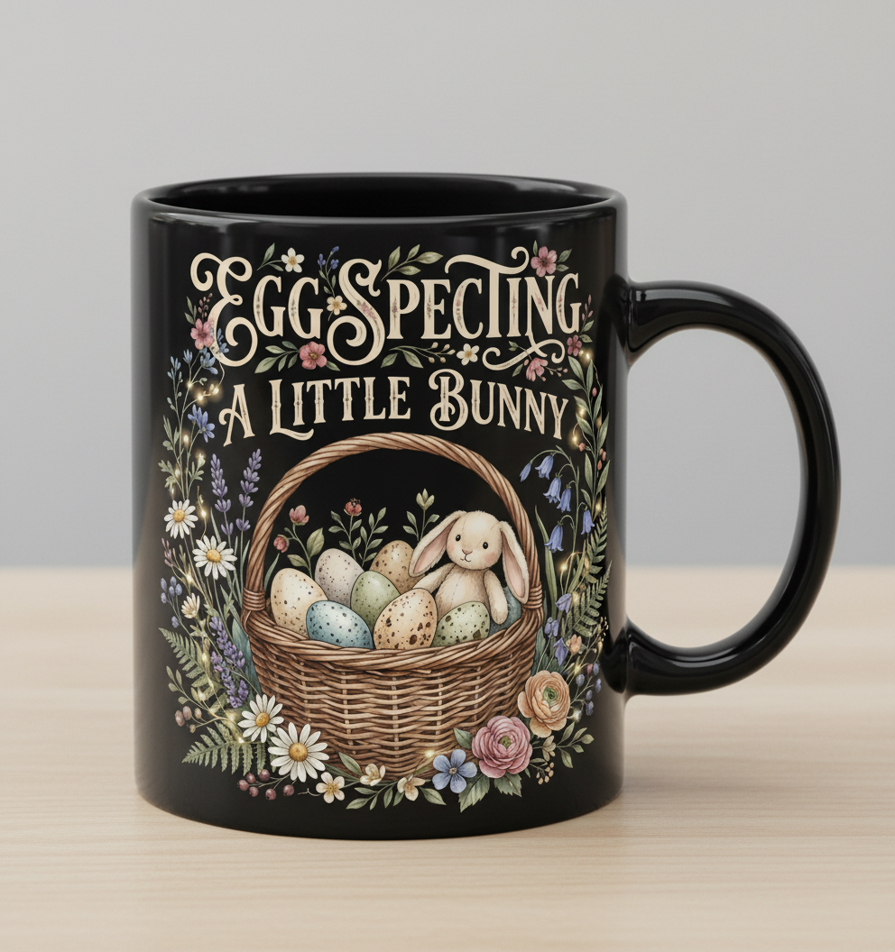 Egg-specting A Little Bunny Pregnancy Announcement Black Mug - Black
