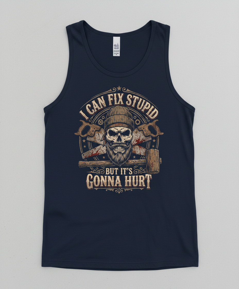 I Can Fix Stupid But It's Gonna Hurt Skull and Saws Tank Top - Navy
