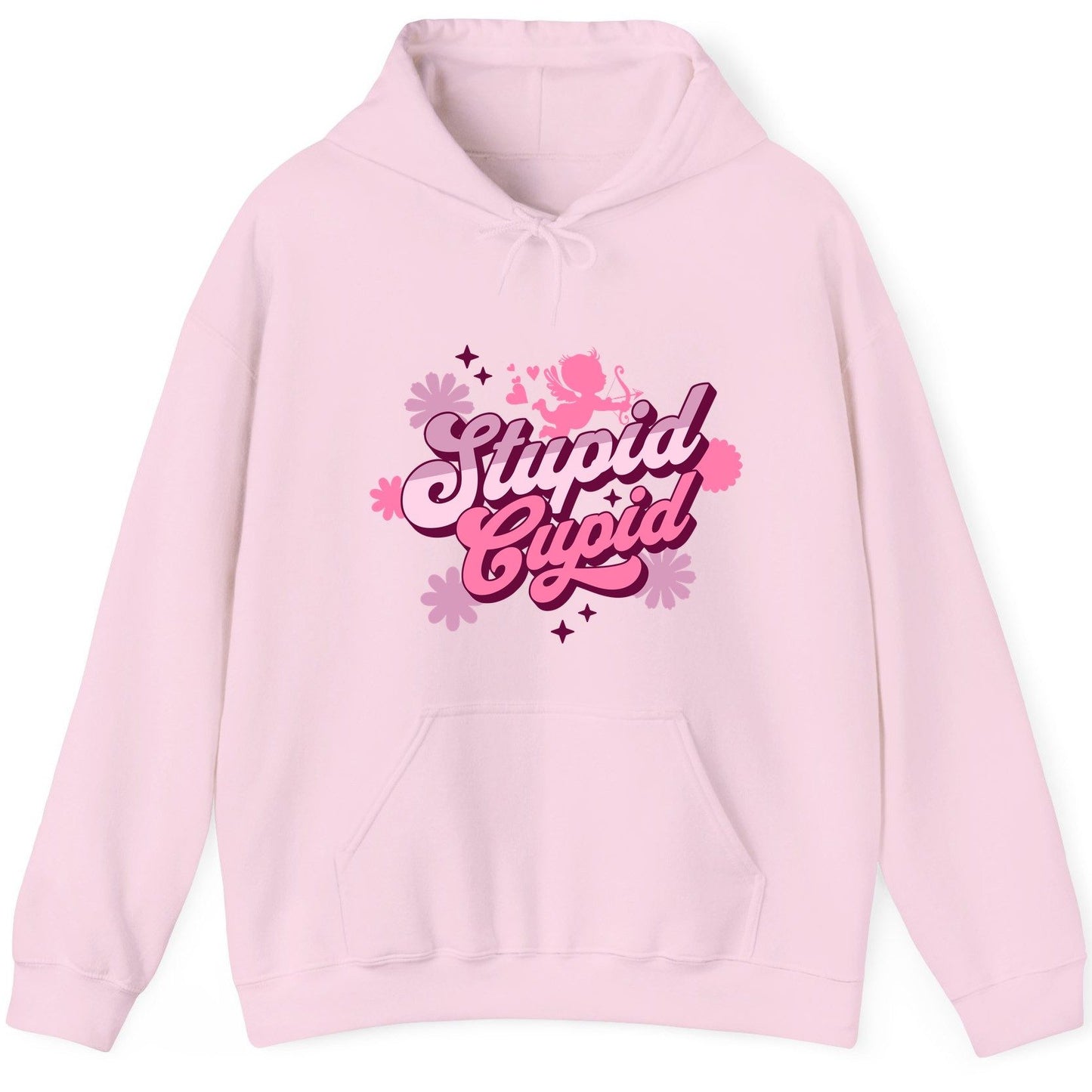 Stupid Cupid anti-Valentine's Day Hoodie Light Pink product mockup