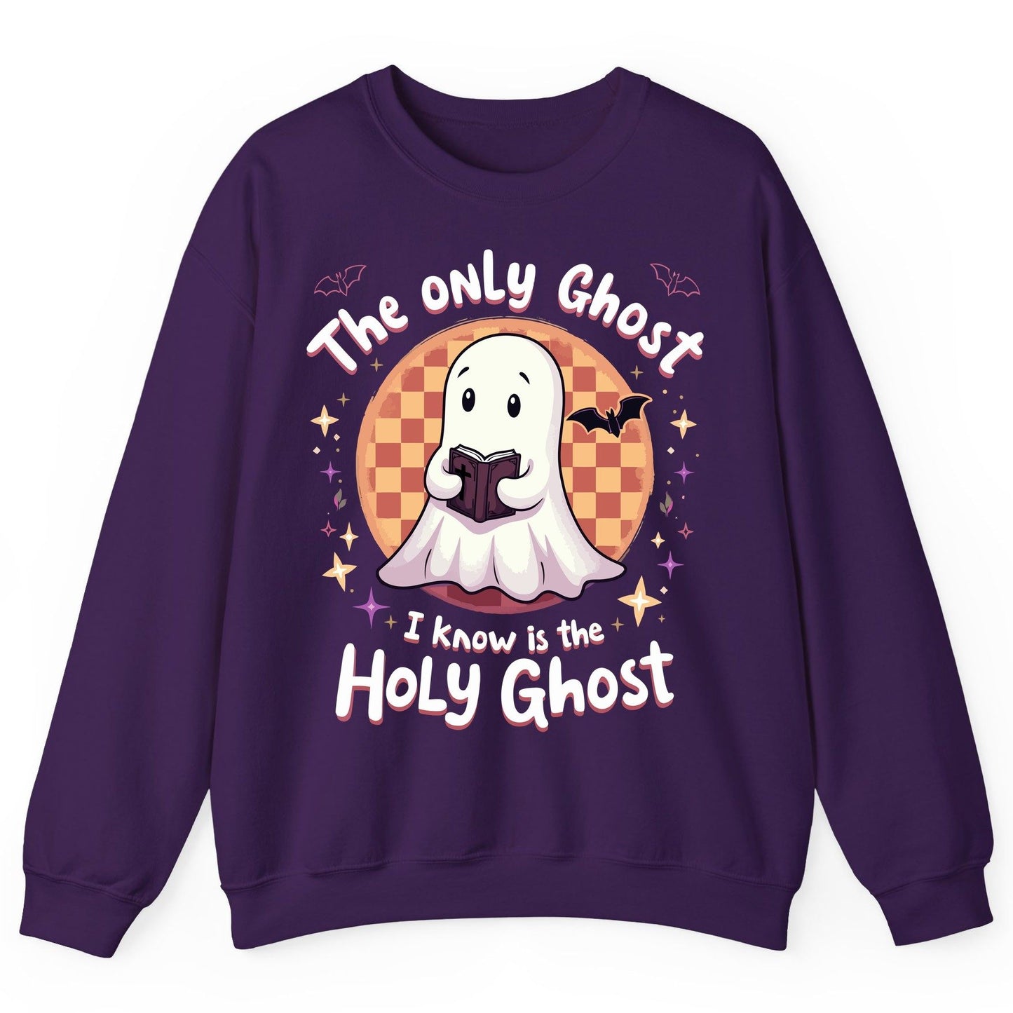 The Only Ghost I Know Is the Holy Ghost christian Halloween Sweatshirt Purple product mockup