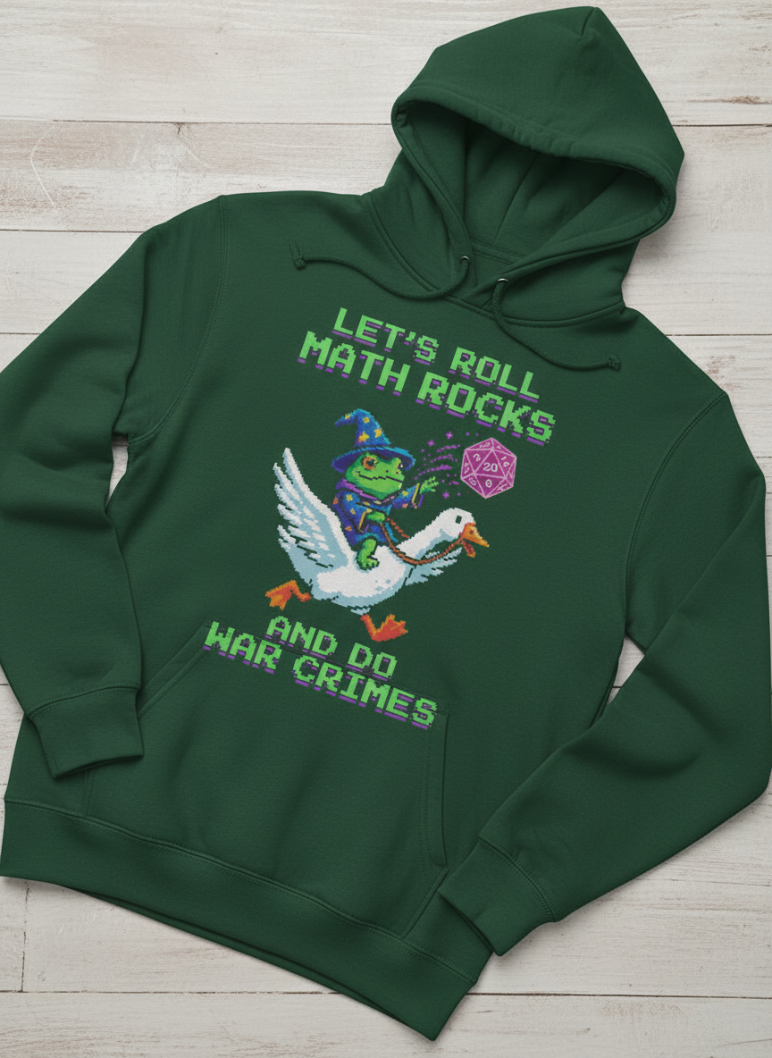 Let's Roll Math Rocks Frog Wizard Pixel Art TTRPG Design Hoodie - Forest Green