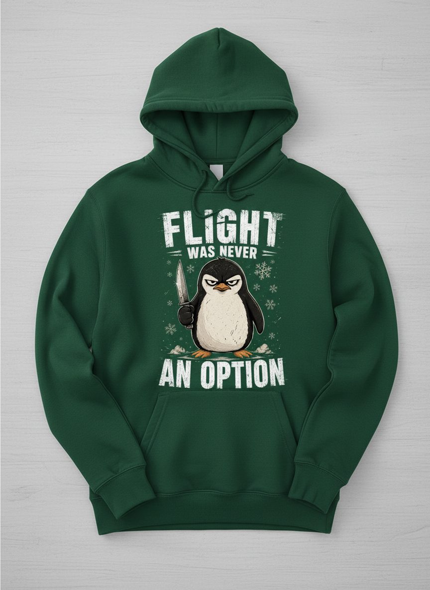 Flight Was Never an Option Funny Penguin Hoodie - product mockup - Forest Green