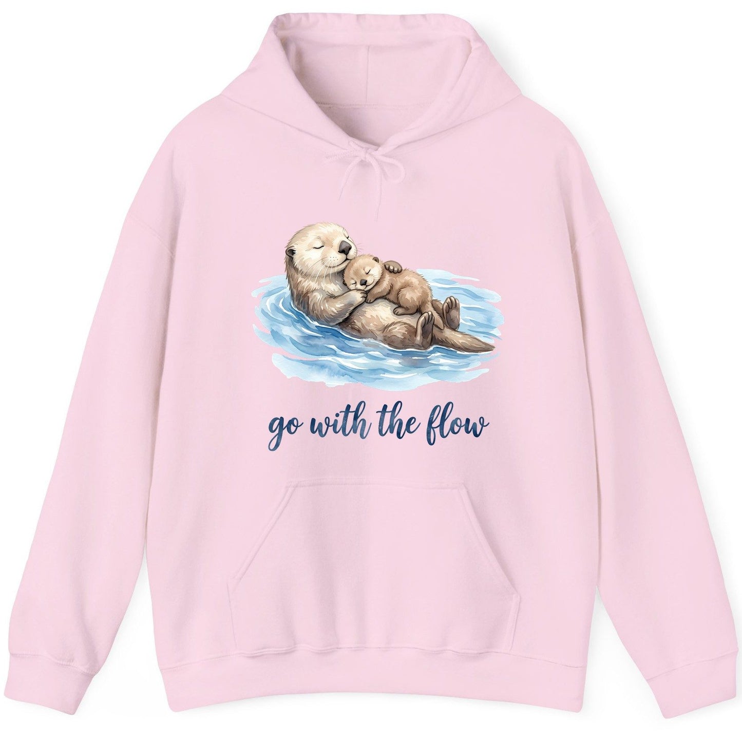 Go with the Flow Sea Otters Hoodie - product mockup - Light Pink