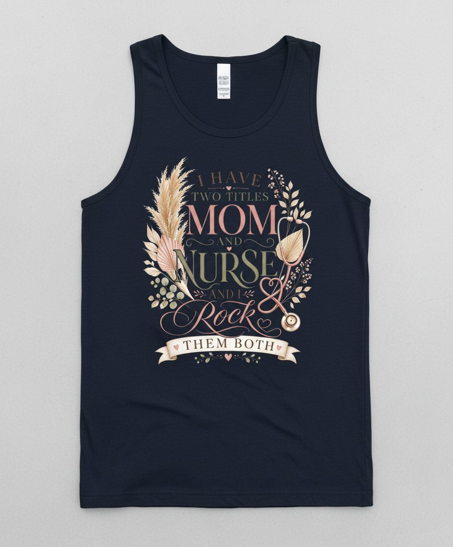 I Have Two Titles Mom and Nurse and I Rock Them Both Tank Top - product mockup - Navy