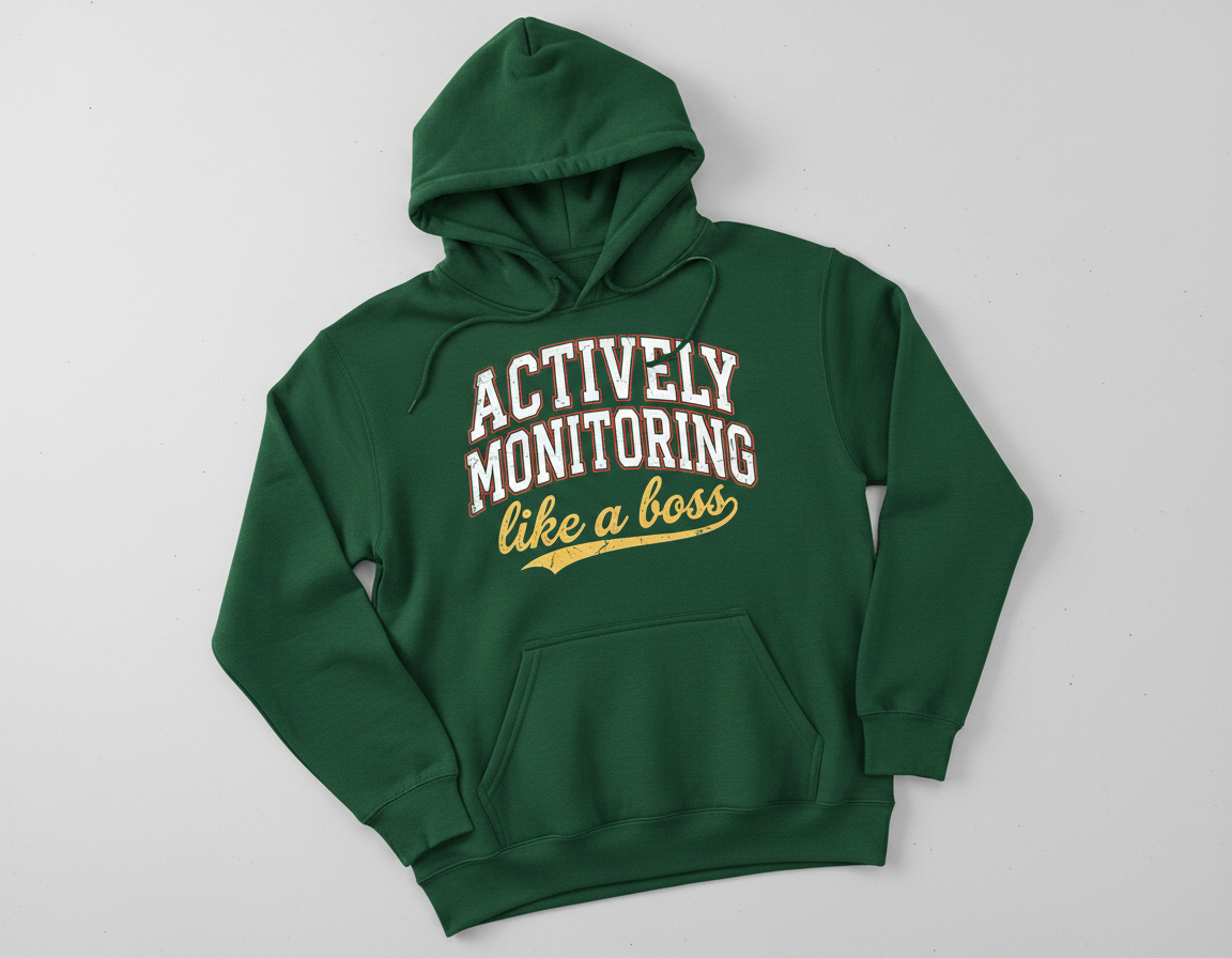 Actively Monitoring Like a Boss Funny Quote Hoodie - Forest Green