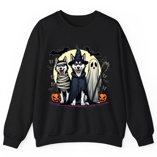 Halloween Huskies in Costumes Halloween huskies Sweatshirt Black product mockup