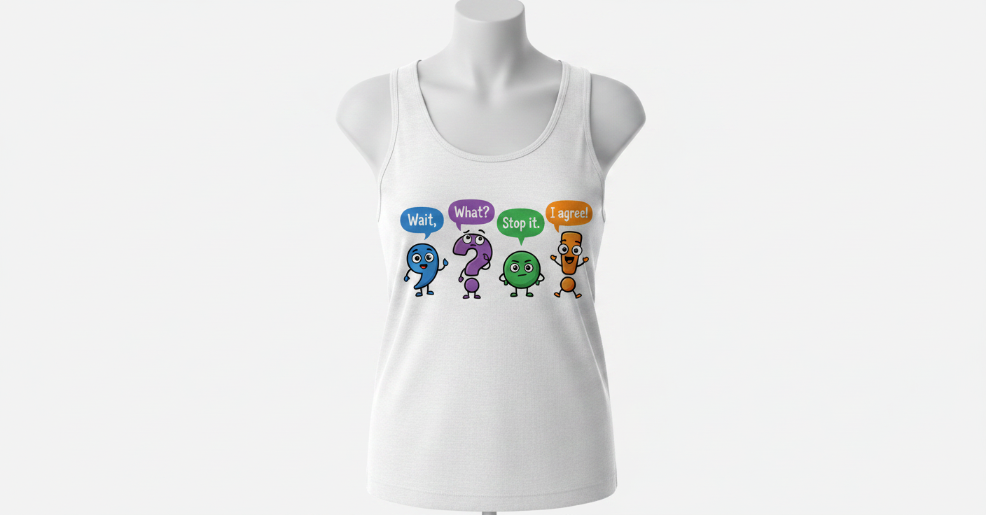 Funny Punctuation Marks Cartoon Characters Tank Top - White