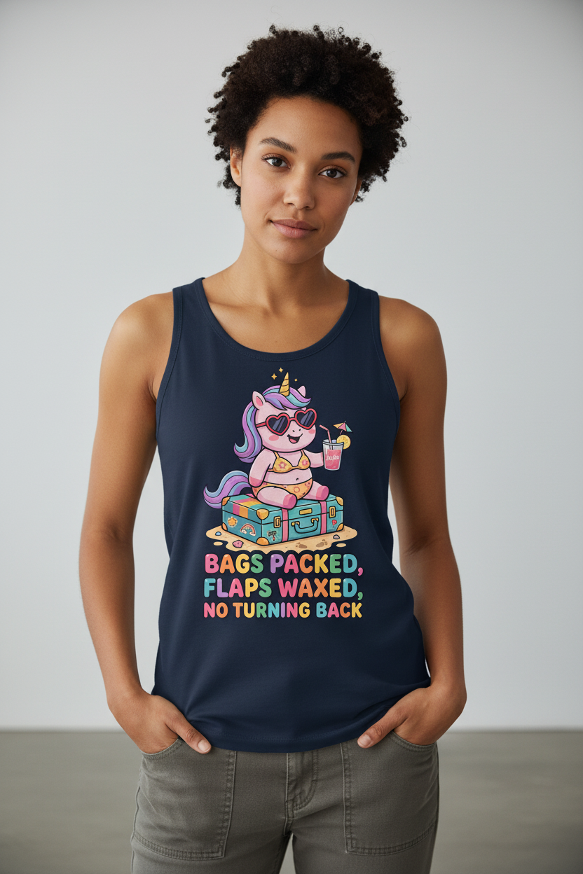 Funny Unicorn Vacation Quote Bags Packed Flaps Waxed Tank Top - Navy
