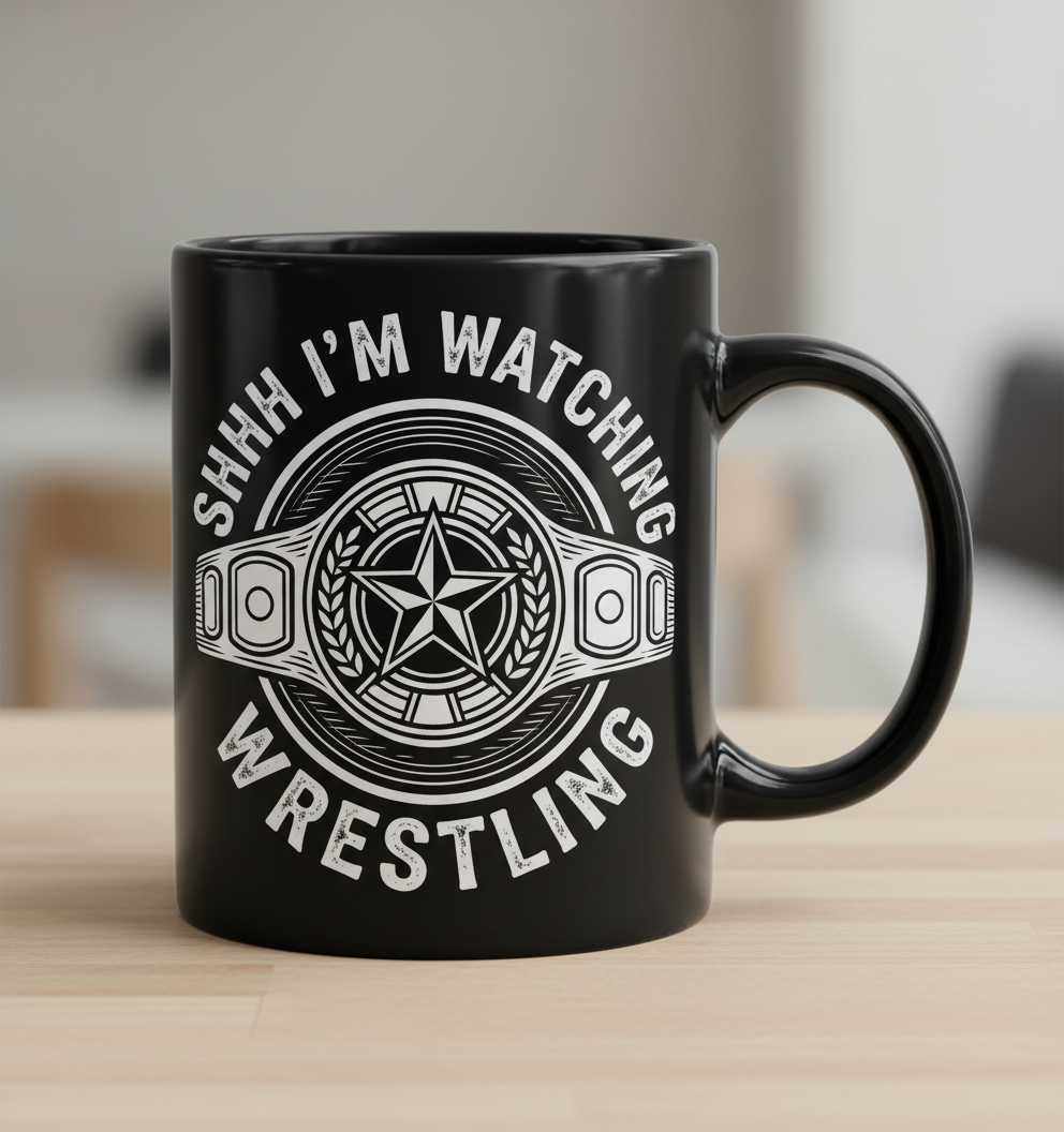 Shhh I'm Watching Wrestling Championship Belt Black Mug - Black