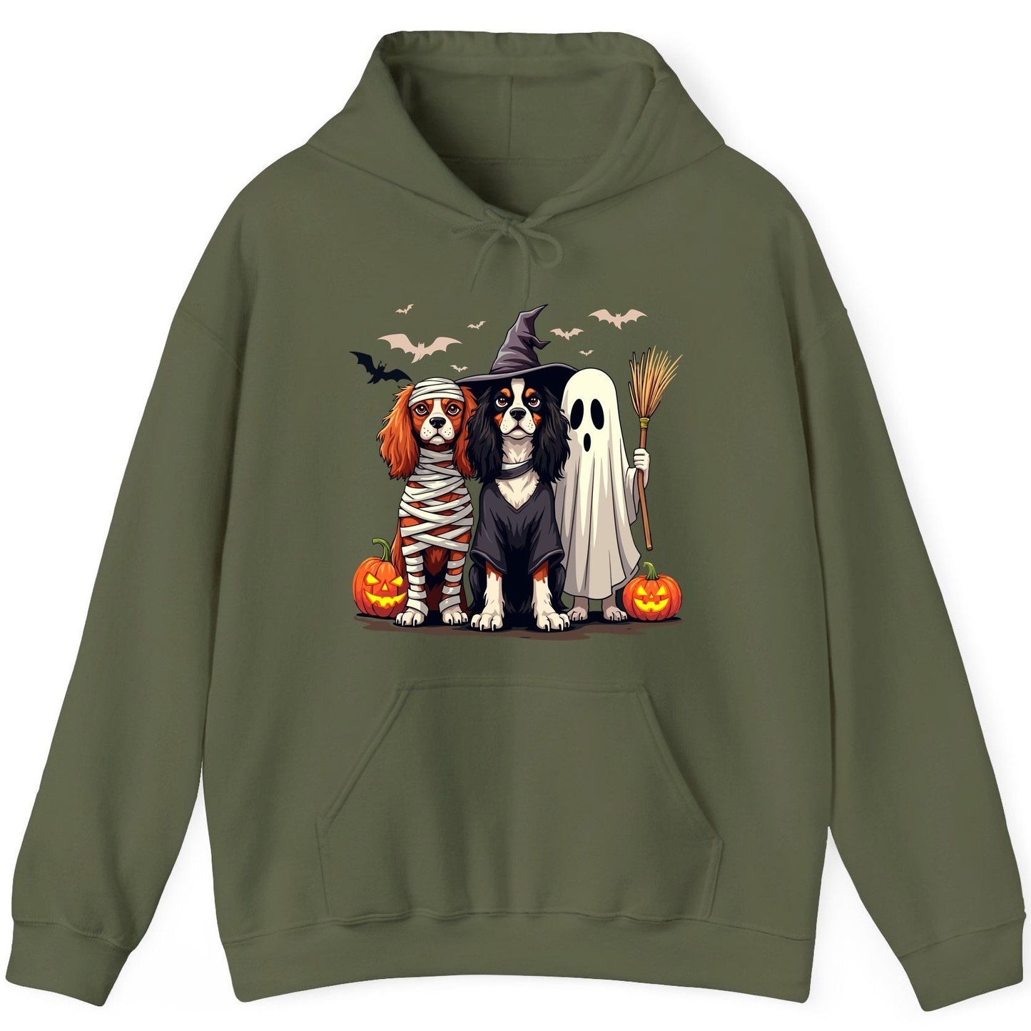 Cavalier Spaniel Halloween Dogs cavalier king charles spaniel Hoodie Military Green product mockup
