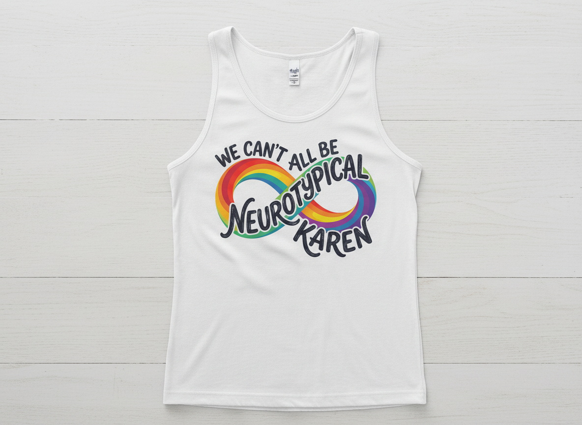 We Can't All Be Neurotypical Karen Rainbow Infinity Tank Top - White