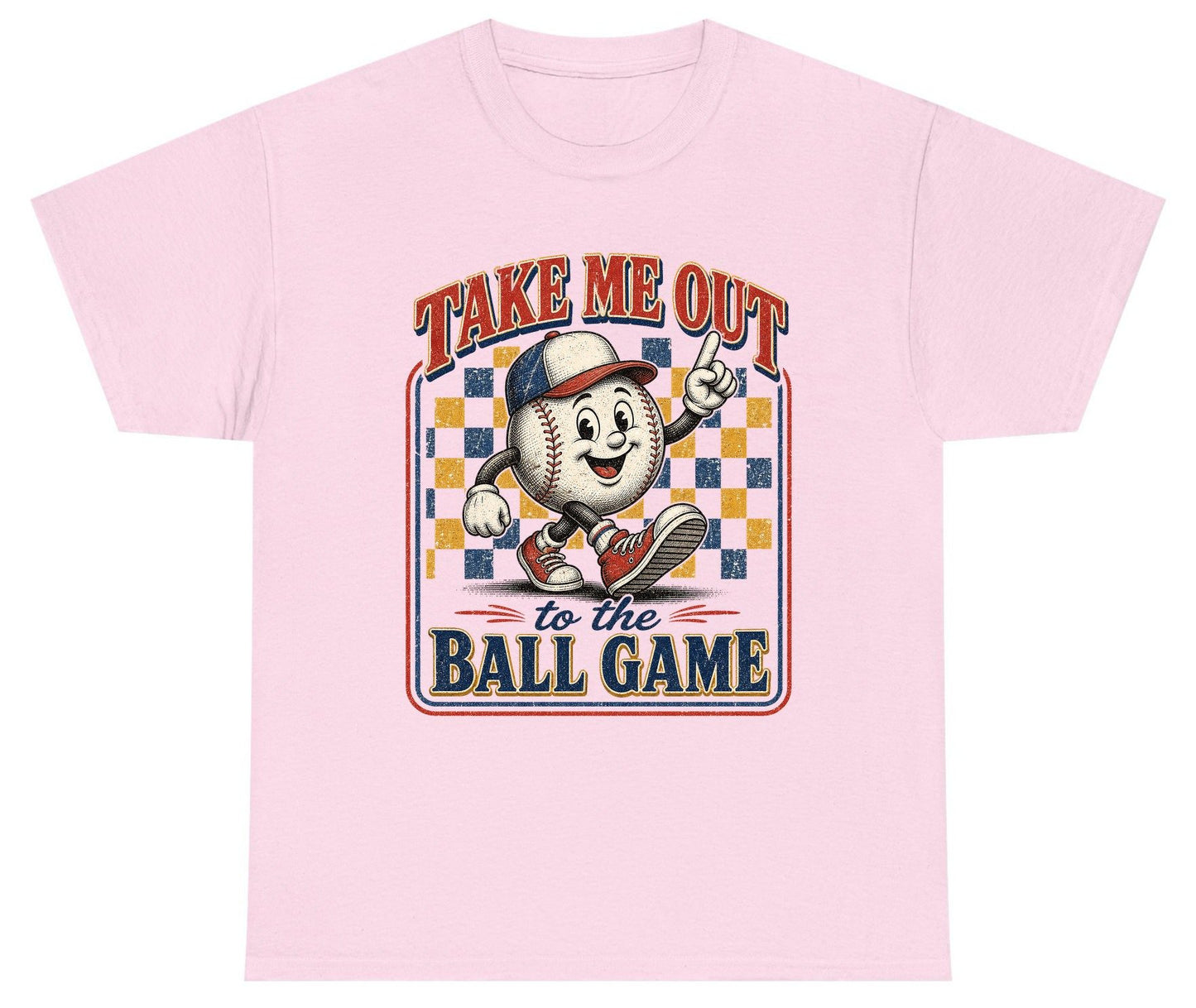 Take Me Out to the Ball Game Retro Baseball Youth T-Shirt - product mockup - Light Pink