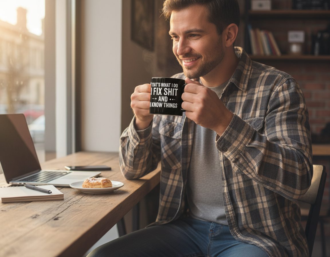 THAT'S WHAT I DO I FIX SHIT AND I KNOW THINGS Black Mug - lifestyle model mockup - Black