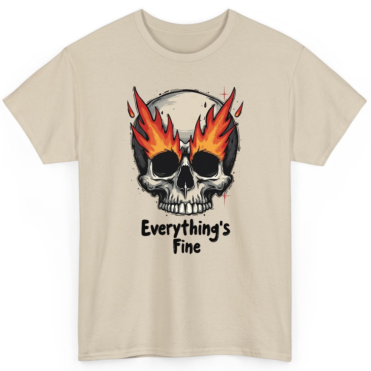 Everything's Fine flaming skull T-Shirt Sand product mockup