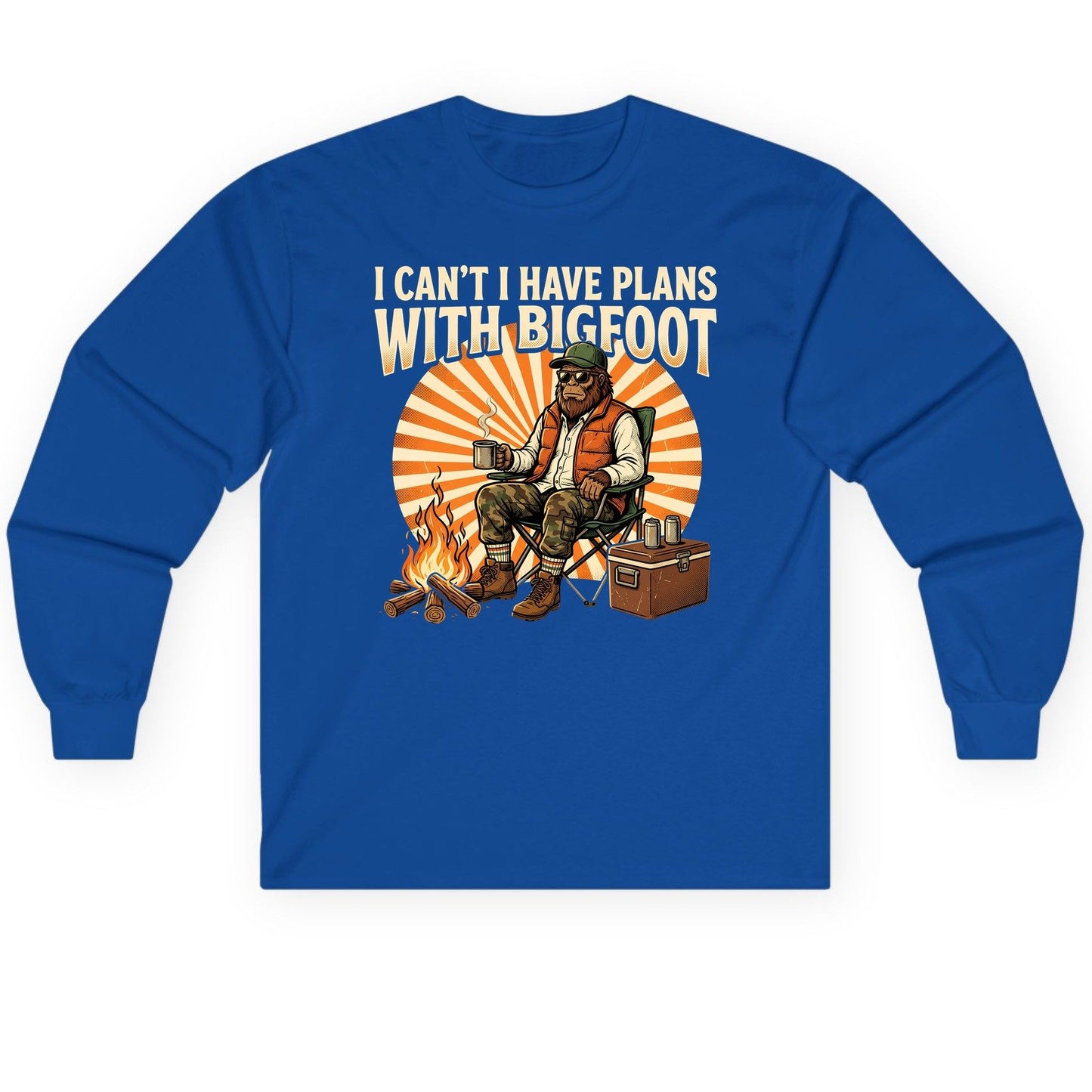 I Can't I Have Plans with Bigfoot bigfoot Long Sleeve Tee Royal product mockup