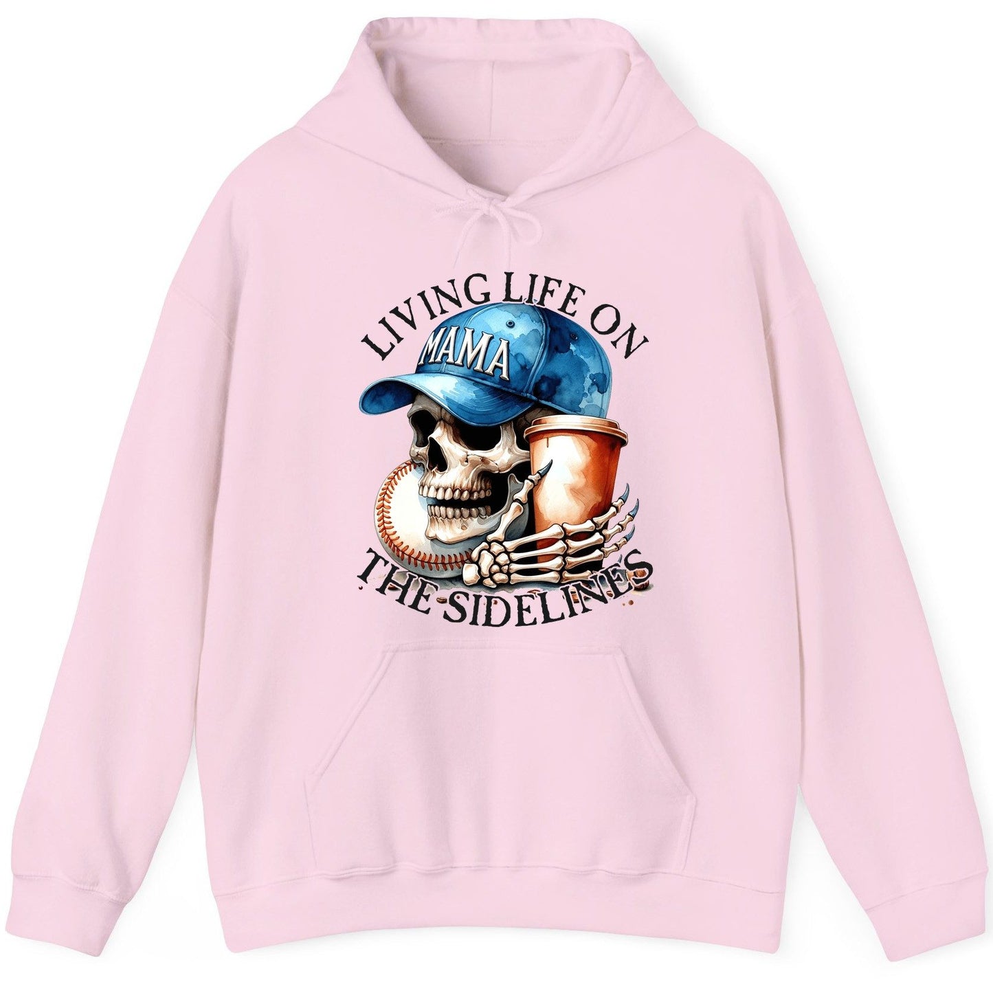 Living Life on the Sidelines Mama baseball mom Hoodie Light Pink product mockup