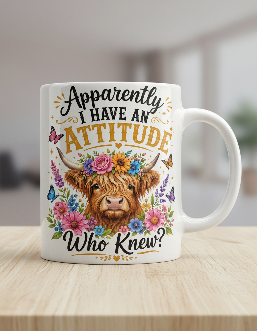 Apparently I Have An Attitude Highland Cow White Mug - White
