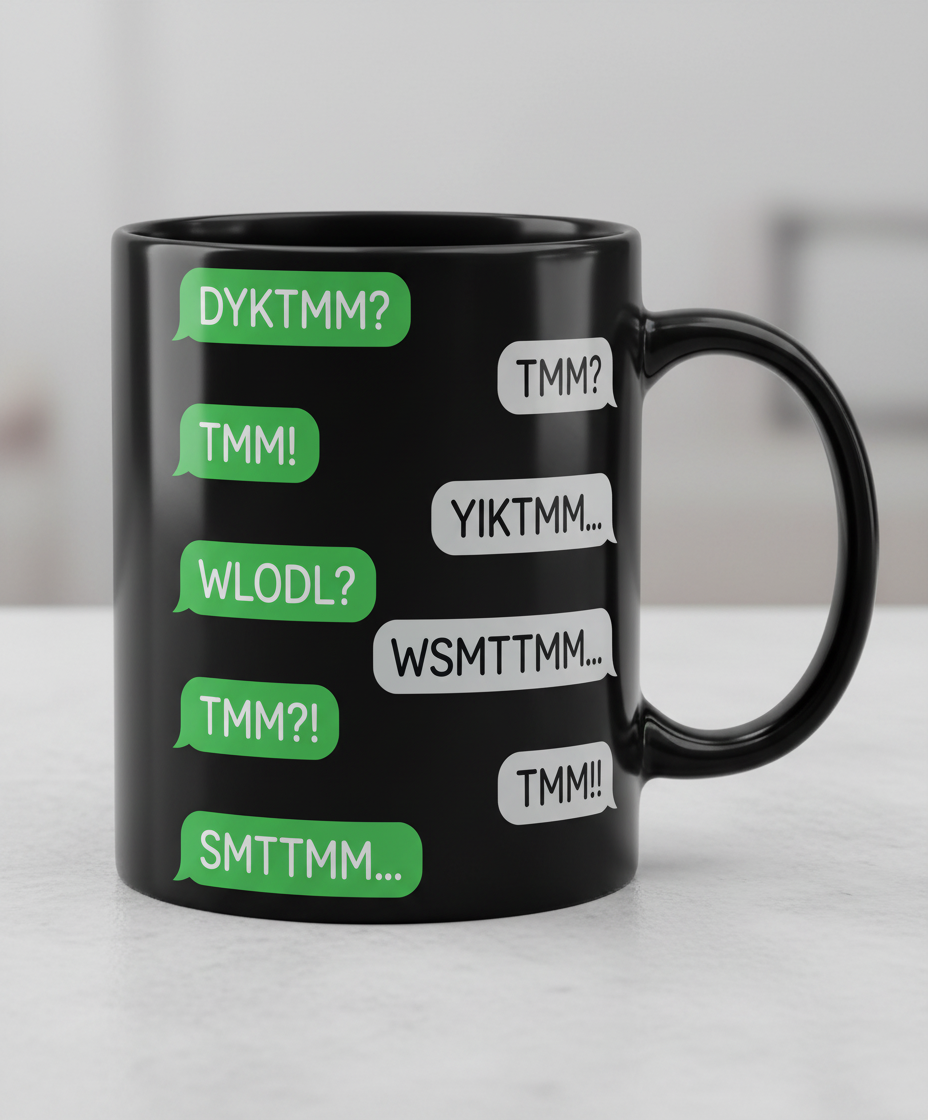 TMM Acronyms Text Message Conversation Black Mug - Black