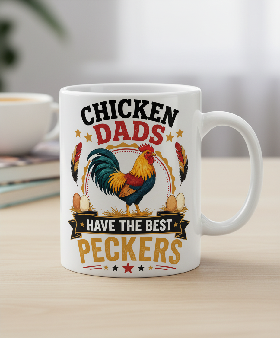 Chicken Dads Have The Best Peckers Funny Rooster T-Shirt White Mug - White