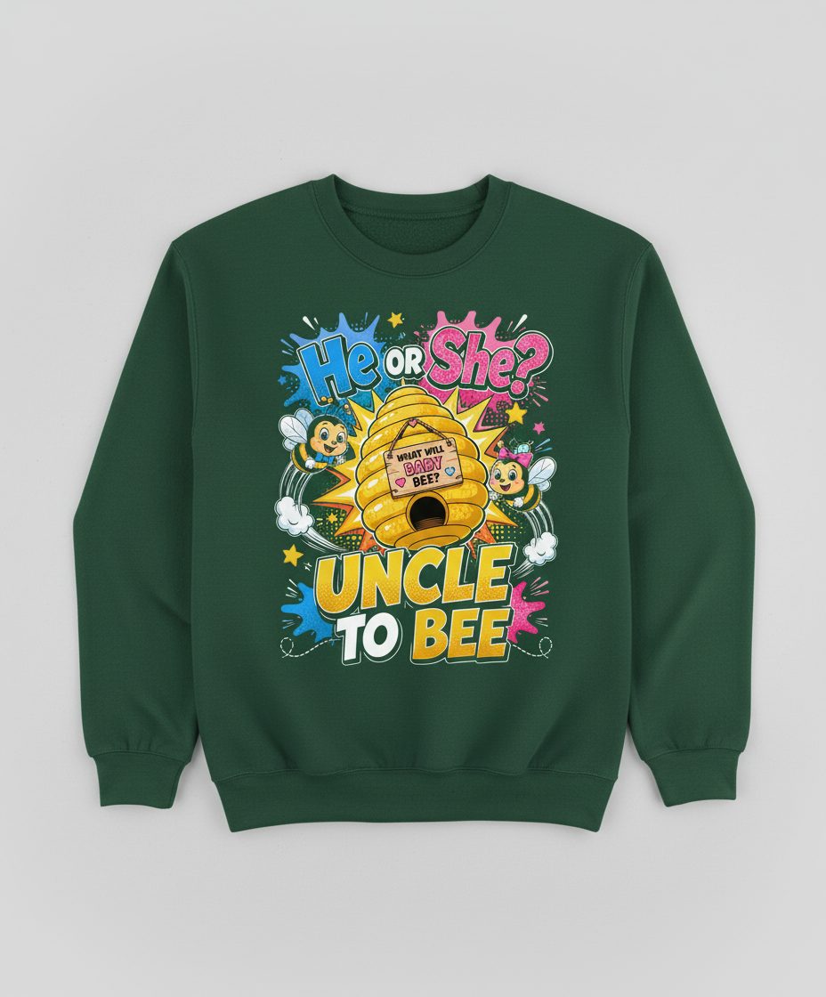 Uncle to Bee Gender Reveal Sweatshirt - product mockup - Forest Green