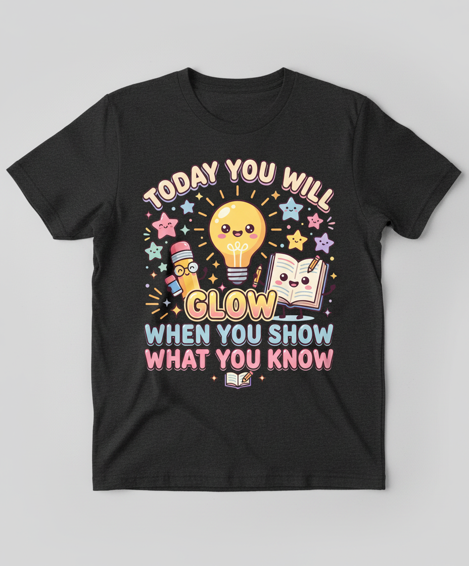 Kawaii School Characters 'Today You Will Glow' Motivational Design T-Shirt - Dark Heather