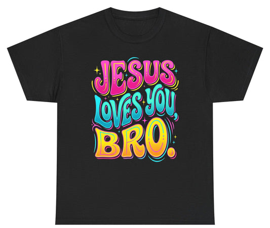 JESUS LOVES YOU BRO Retro Christian Youth T-Shirt - product mockup - Black