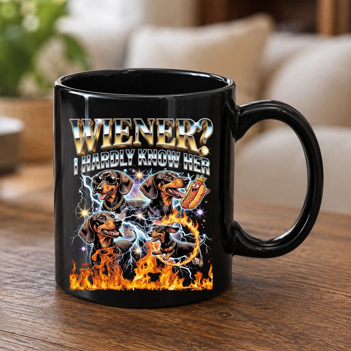 Wiener I Hardly Know Her dachshund Black Mug Black product mockup