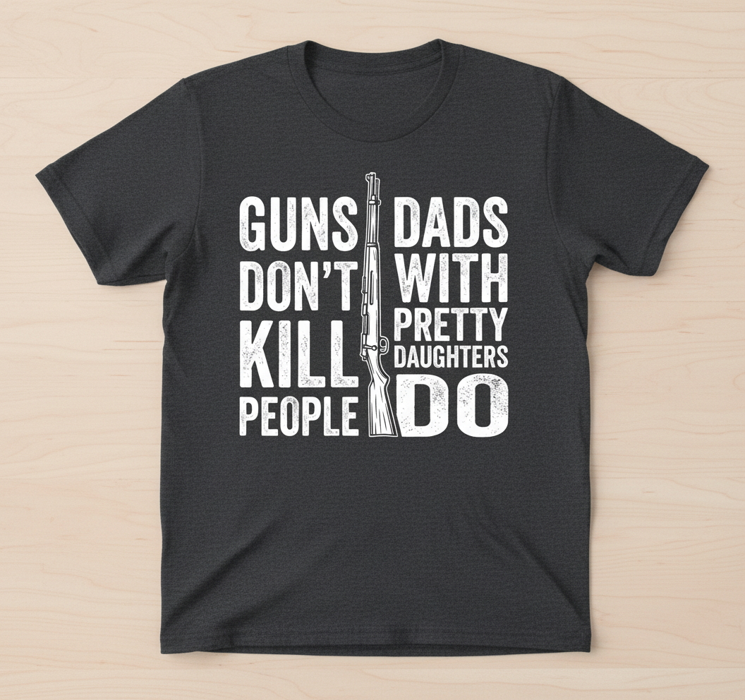 Guns Don't Kill People Dads With Pretty Daughters Do Funny Dad Joke T-Shirt - Dark Heather