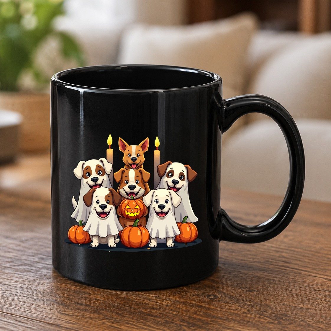 Cute Ghost Dogs Halloween Halloween dogs Black Mug Black product mockup