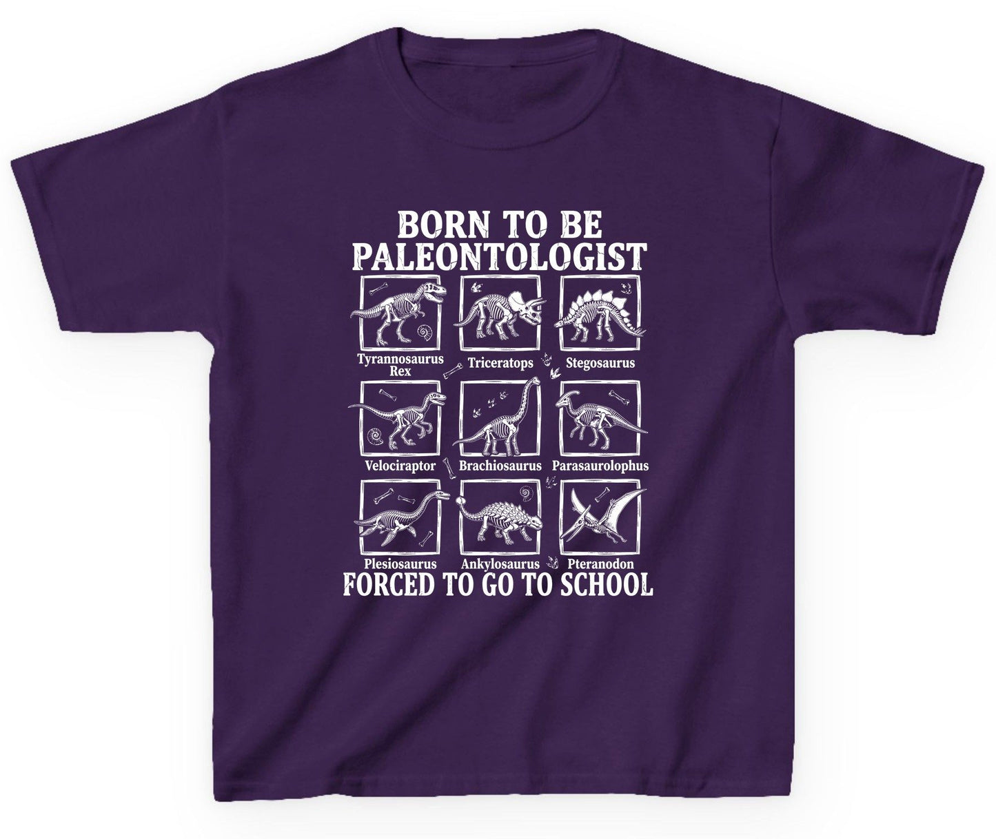 Born to Be Paleontologist Forced to Go to School dinosaurs Youth T-Shirt Purple product mockup