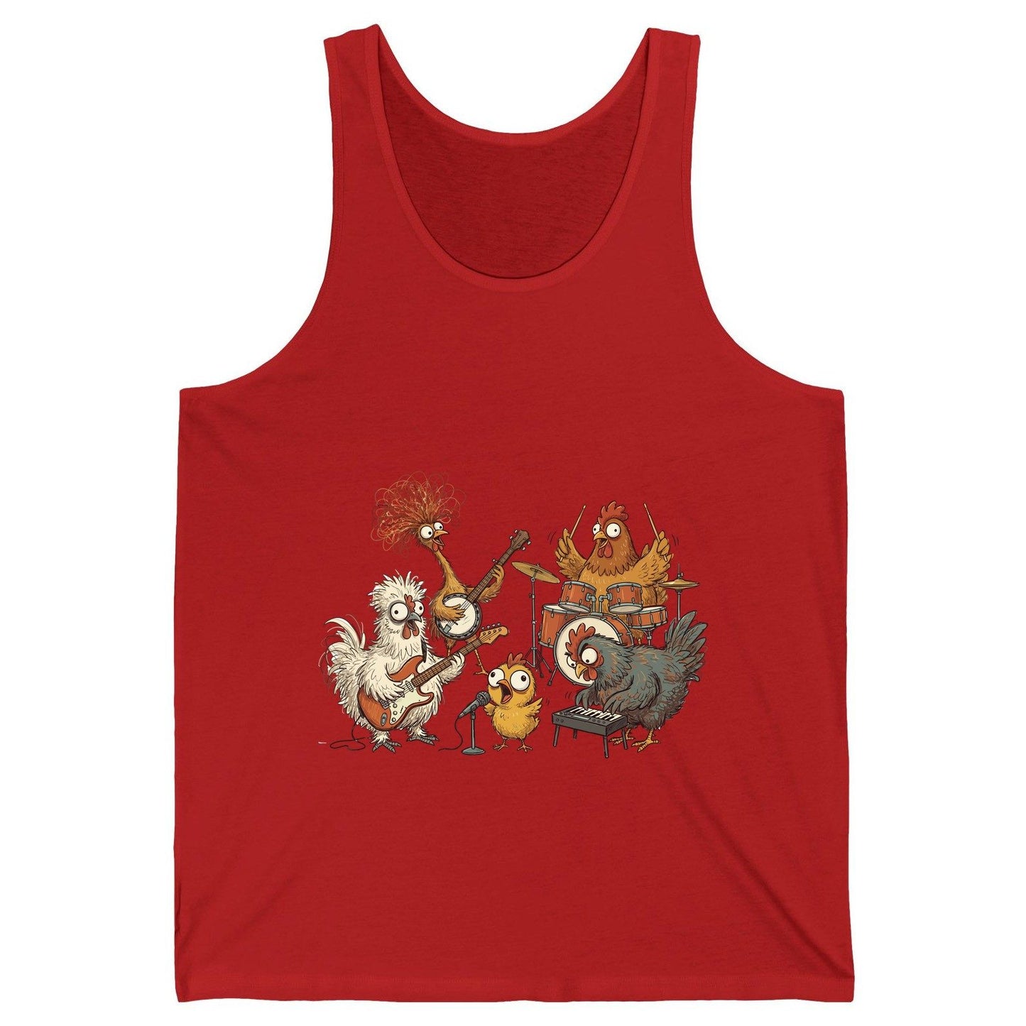Chicken Rock Band chicken rock band Tank Top Red product mockup