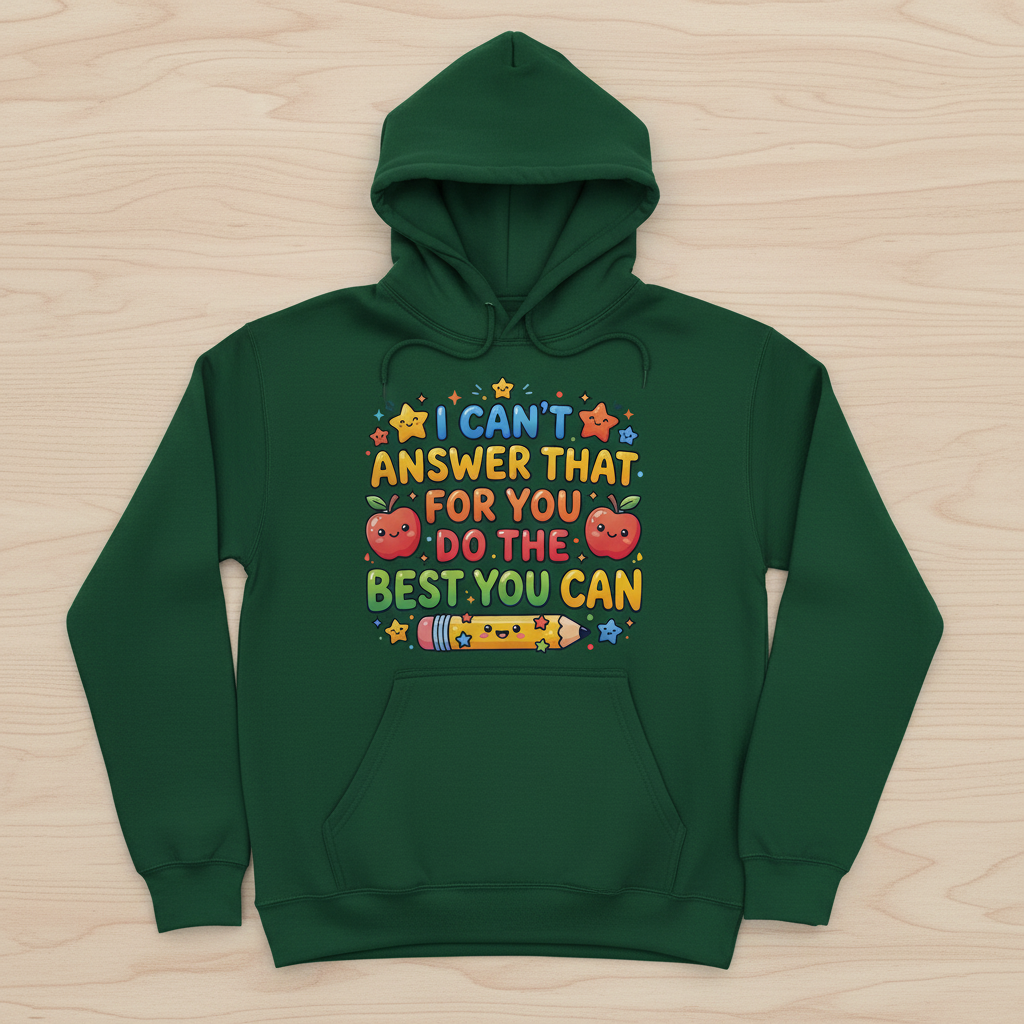 I Can't Answer That For You Cute Teacher Saying Hoodie - Forest Green