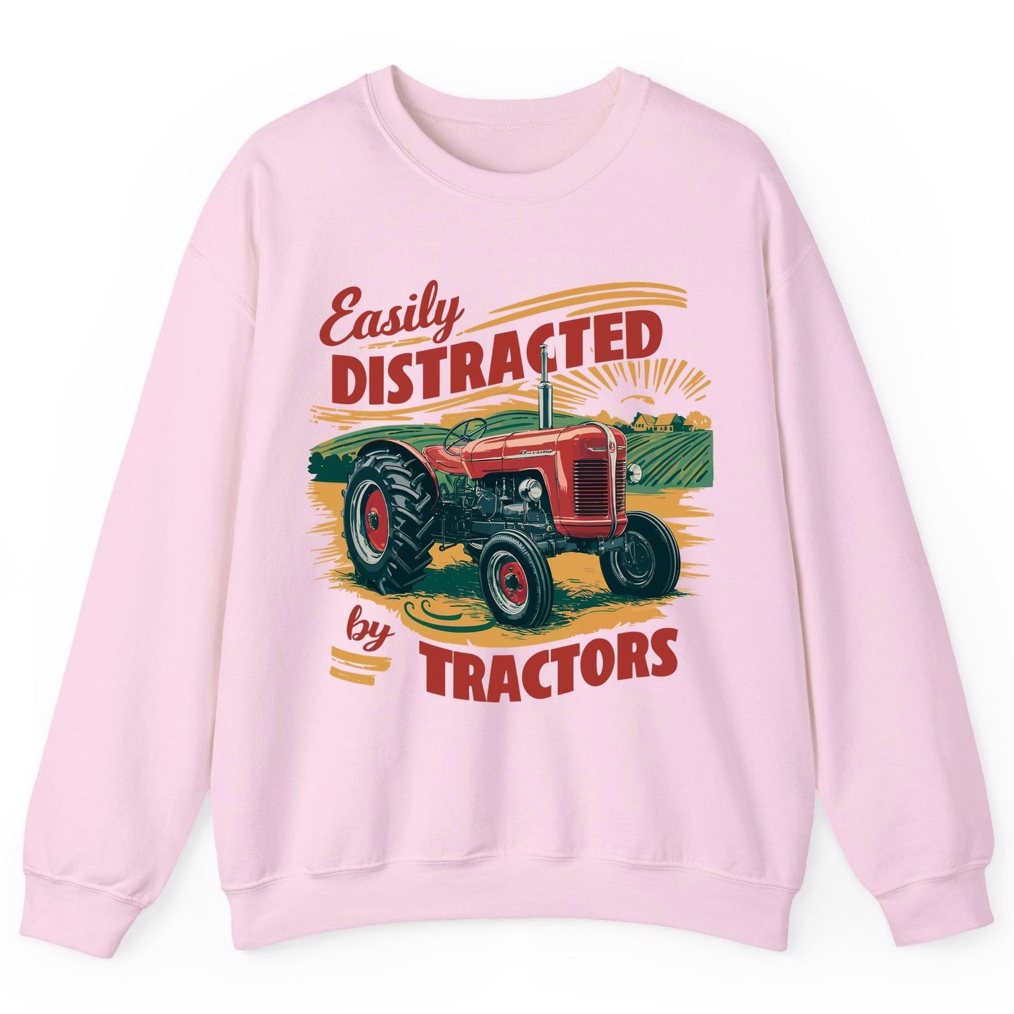 Easily Distracted by Tractors vintage tractor Sweatshirt Light Pink product mockup