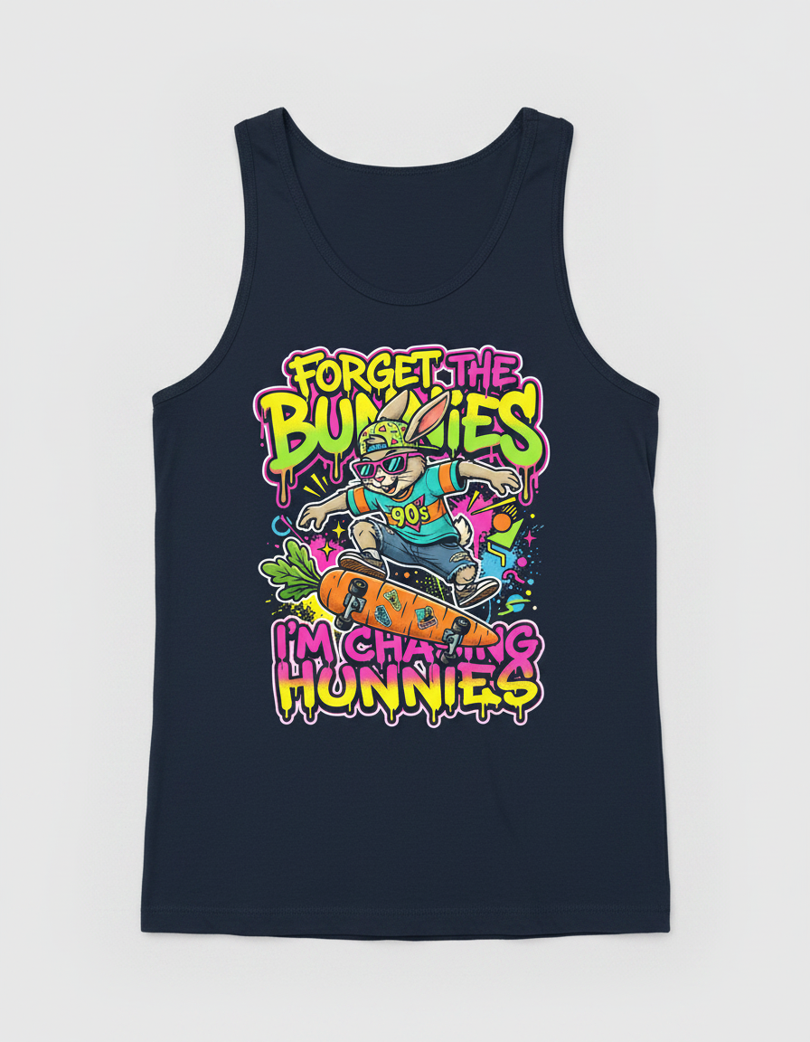 Funny 90s Skater Rabbit Chasing Hunnies Tank Top - Navy
