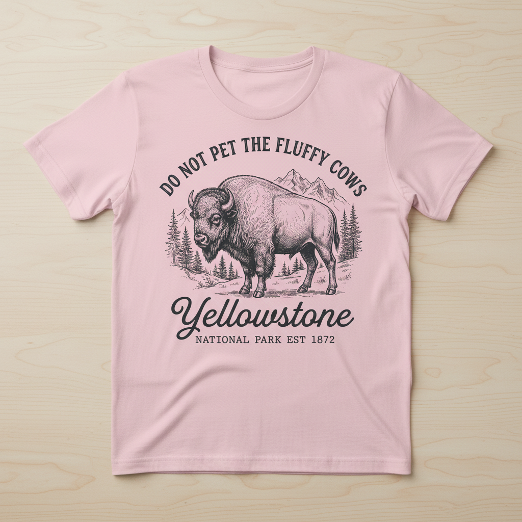 Do Not Pet The Fluffy Cows Yellowstone Bison Vintage Design T-Shirt - Light Pink