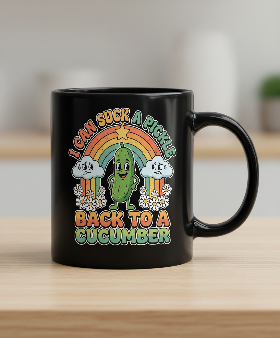I Can Suck A Pickle Back To A Cucumber Funny Retro Design Black Mug - Black