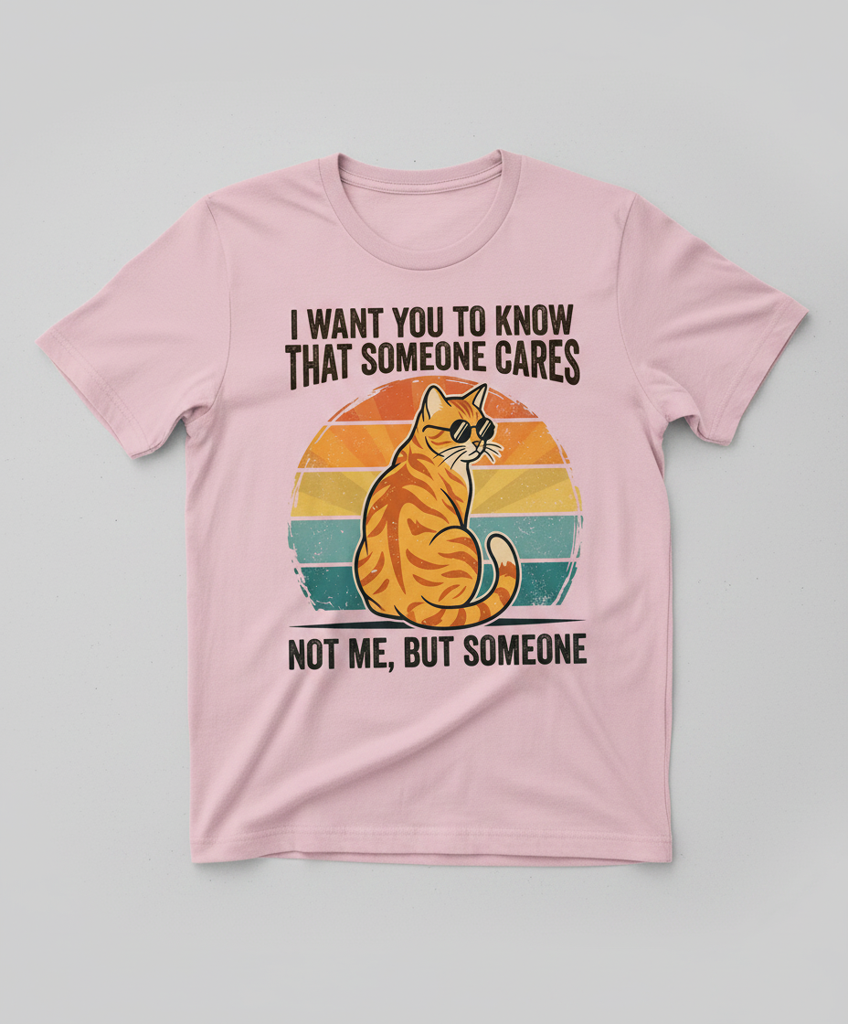 Sarcastic Cat I Want You To Know Someone Cares, Not Me T-Shirt - Light Pink